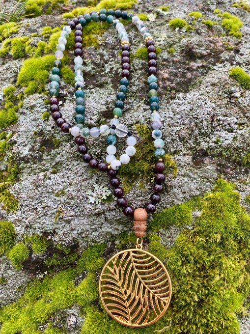 Mala Agate mousse, Agate arbre et grenat