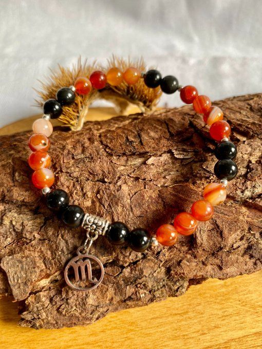 Bracelet "Scorpion" ♏️ Obsidienne et Cornaline