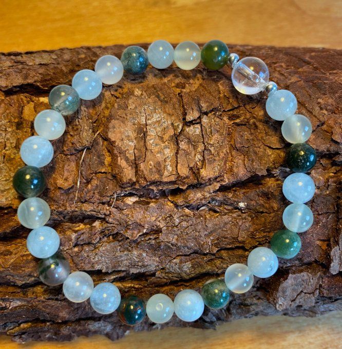 Bracelet "Sérénité" Aigue Marine, Jade et Agate Mousse