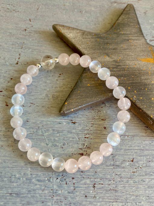 Bracelet Quartz rose et Sélénite