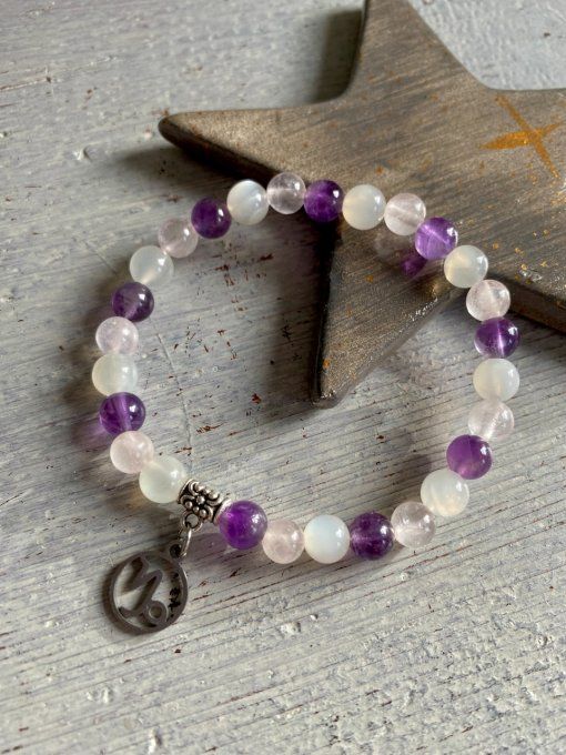 Bracelet "Capricorne" ♑️ Améthyste, Quartz Rose, Pierre de lune