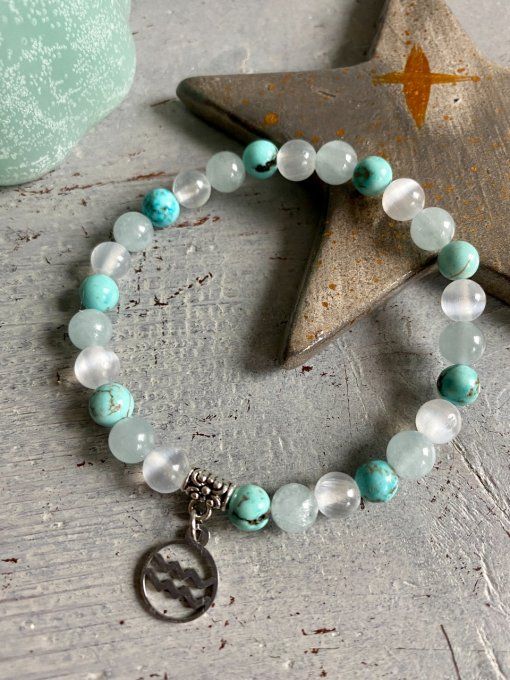 Bracelet "Verseau" ♒️ Sélénite, Aigue Marine et Turquoise