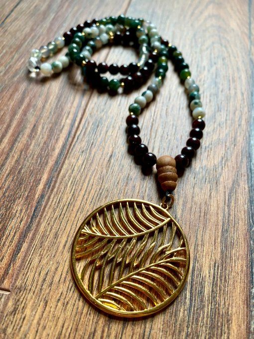 Mala Agate mousse, Agate arbre et grenat