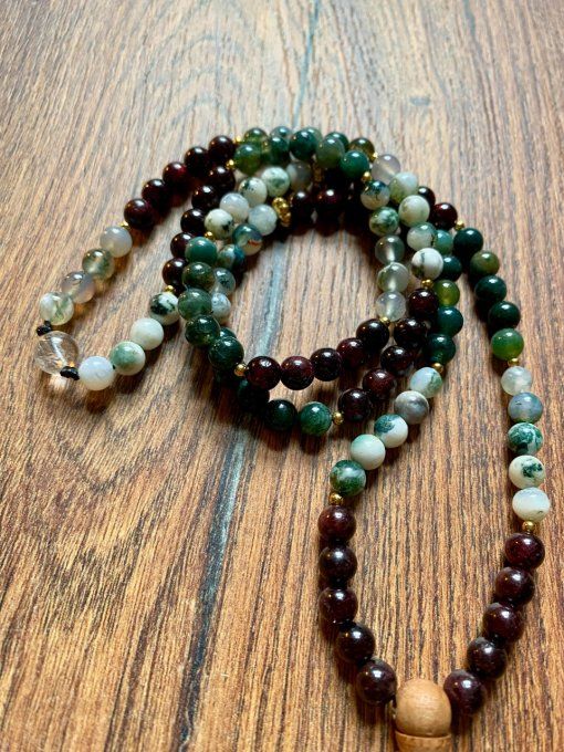 Mala Agate mousse, Agate arbre et grenat