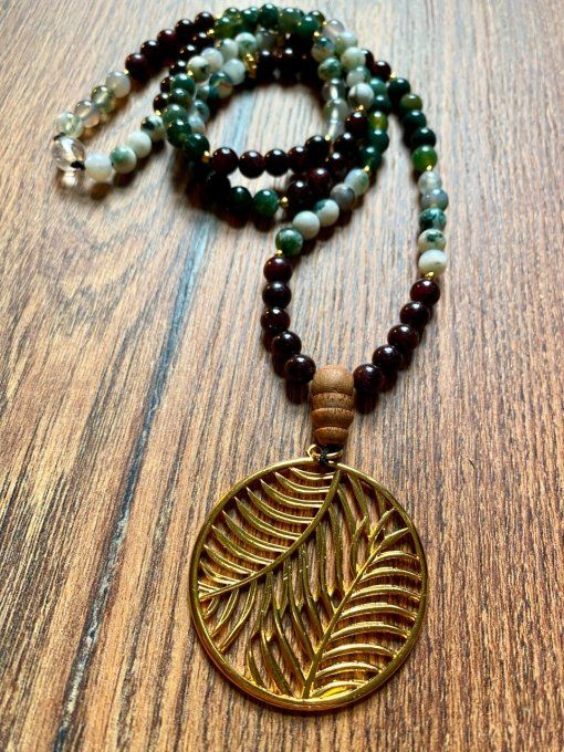 Mala Agate mousse, Agate arbre et grenat